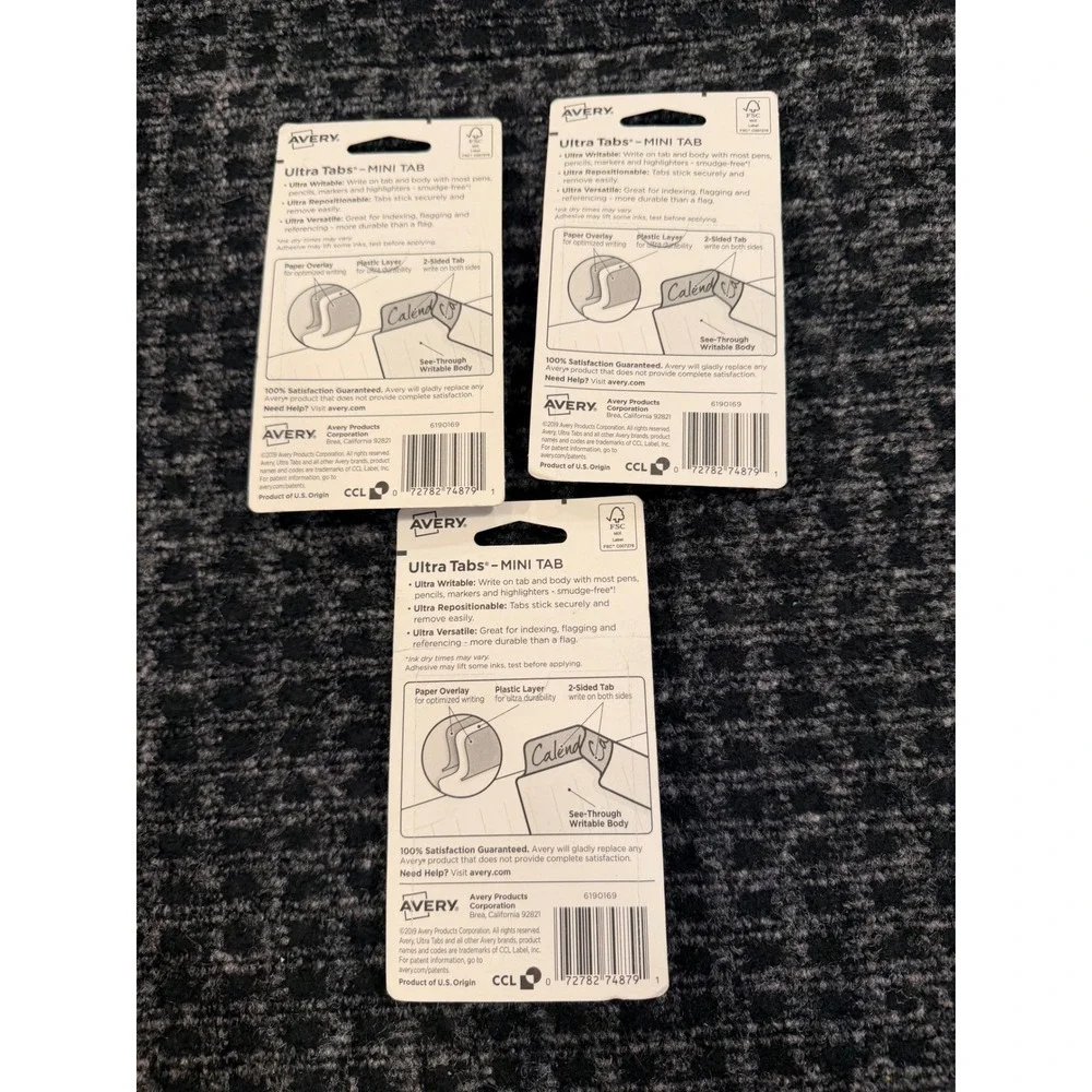 3 Avery UltraTabs Mini‎ Metallic 40 Repositionable Tabs